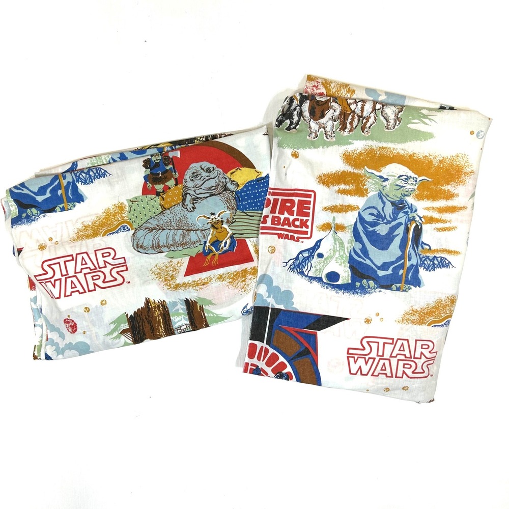 Vintage Star Wars Twin Flat Sheet Fitted Set Sears Perma-Prest Muslin 80s